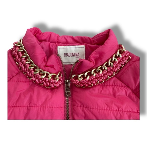FRACOMINA Mini Vibrant Pink Quilted Jacket with Chain Detail size M - Picture 2 of 5